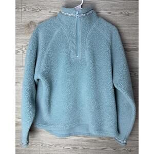 LL Bean Womens Quarter Zip Fleece Pullover Shirt Top Blue M